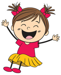 Joyful Cartoon Girl with Pigtails and Bright Outfit