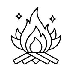 Nighttime bonfire party illustration campfire friends guitars marshmallows and festive atmosphere