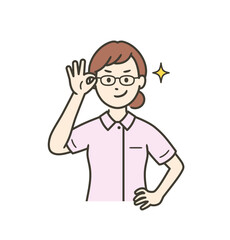 眼鏡を上げてニヤリと笑い自信を見せる若い女性看護師
