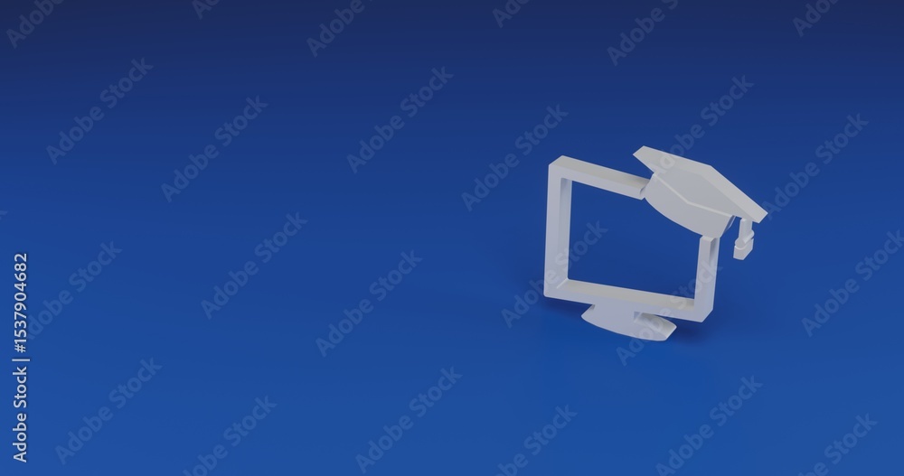 Poster isolated realistic white distance learning symbol with shadow. located on the right side of the scen