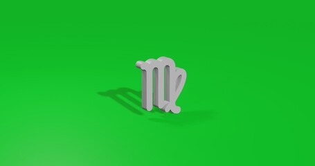 Isolated realistic white zodiac virgo symbol front view with shadow. 3d illustration on green chroma key background
