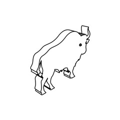 The outline of a large buffalo symbol is made with black lines. 3D view of the object in perspective. Vector illustration on white background