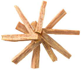 Cedar wood sticks isolated on white background, top view.
