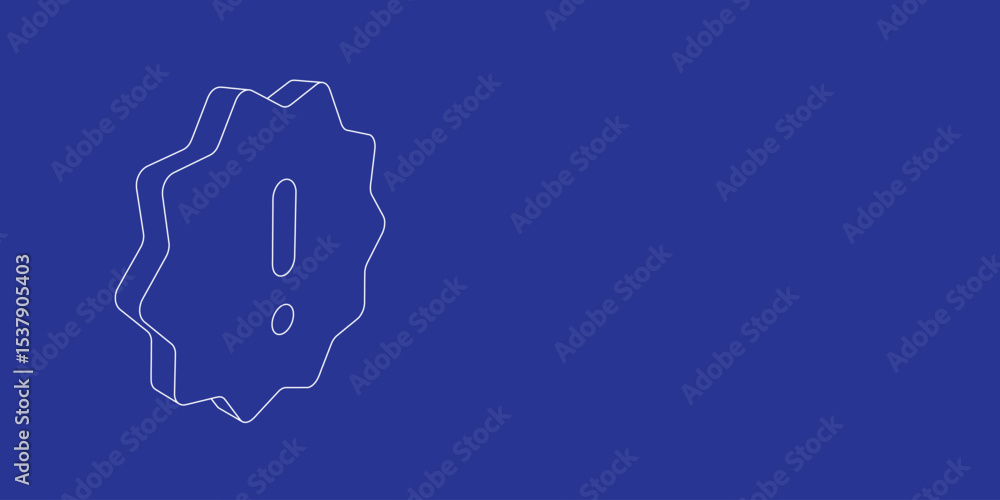 Poster the outline of a large warning symbol made of white lines on the left. 3d view of the object in pers