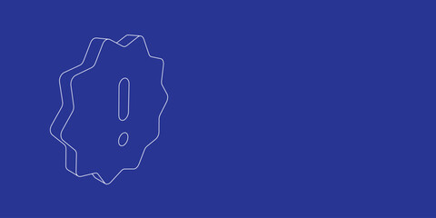 The outline of a large warning symbol made of white lines on the left. 3D view of the object in perspective. Vector illustration on indigo background