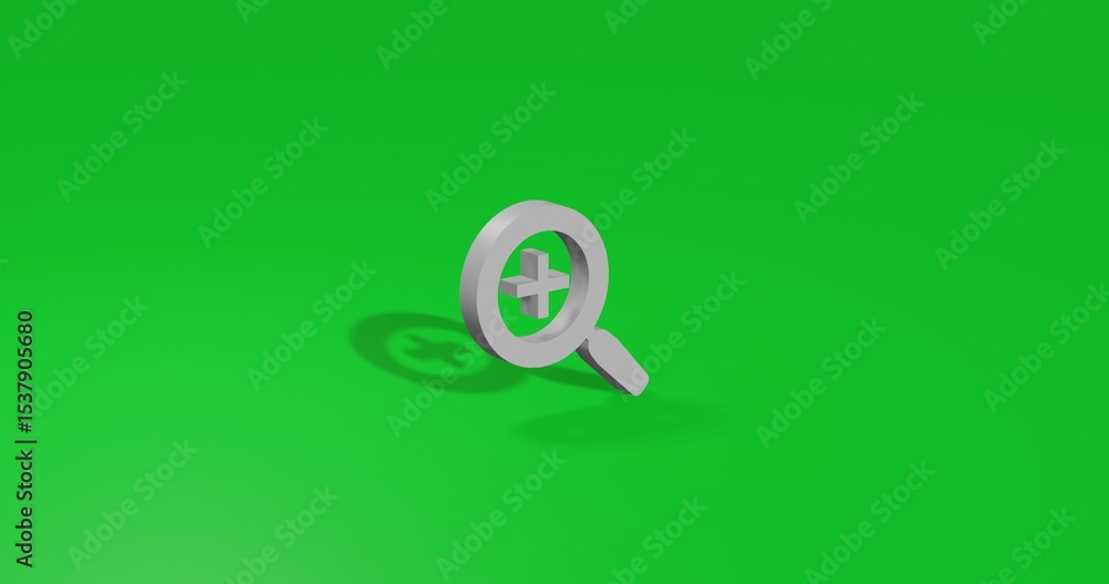 Poster isolated realistic white zoom in symbol front view with shadow. 3d illustration on green chroma key 