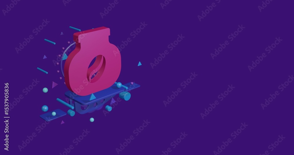 Poster pink instant coffee symbol on a pedestal of abstract geometric shapes floating in the air. abstract 