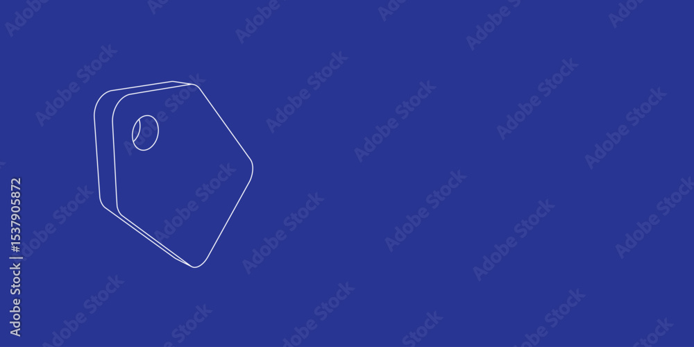 Poster the outline of a large discount label symbol made of white lines on the left. 3d view of the object 