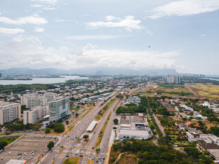 Aerial View of Urban Cityscape with Roads, Buildings and Mountains in Rio de Janeiro
