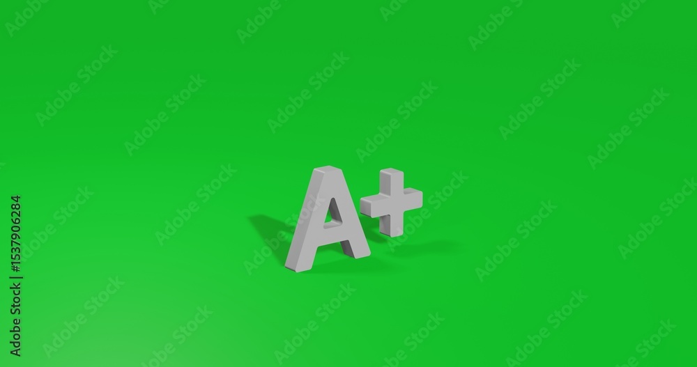 Poster isolated realistic white a plus symbol front view with shadow. 3d illustration on green chroma key b
