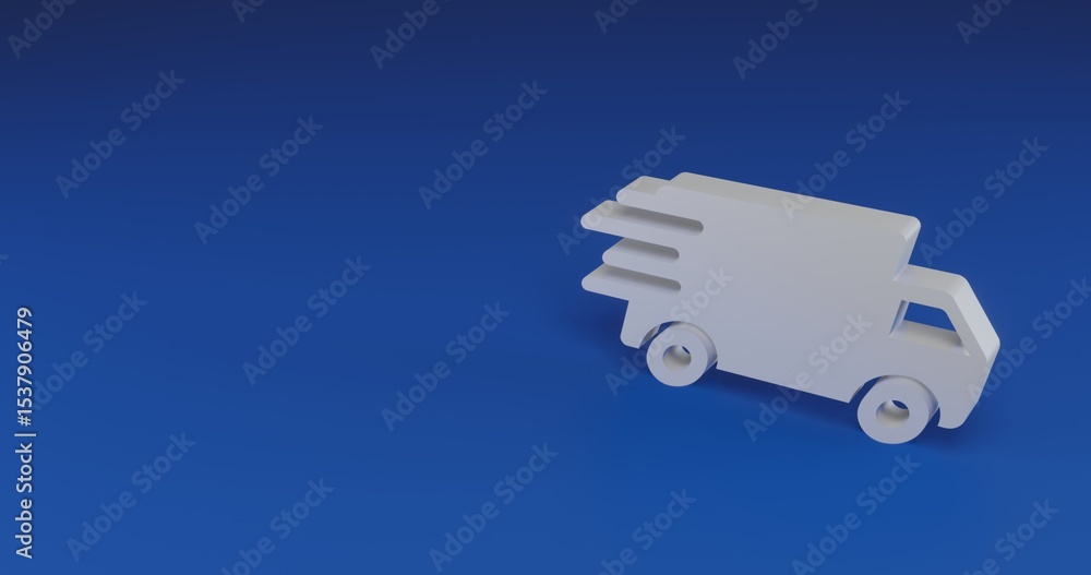 Poster isolated realistic white delivery symbol with shadow. located on the right side of the scene. 3d ill