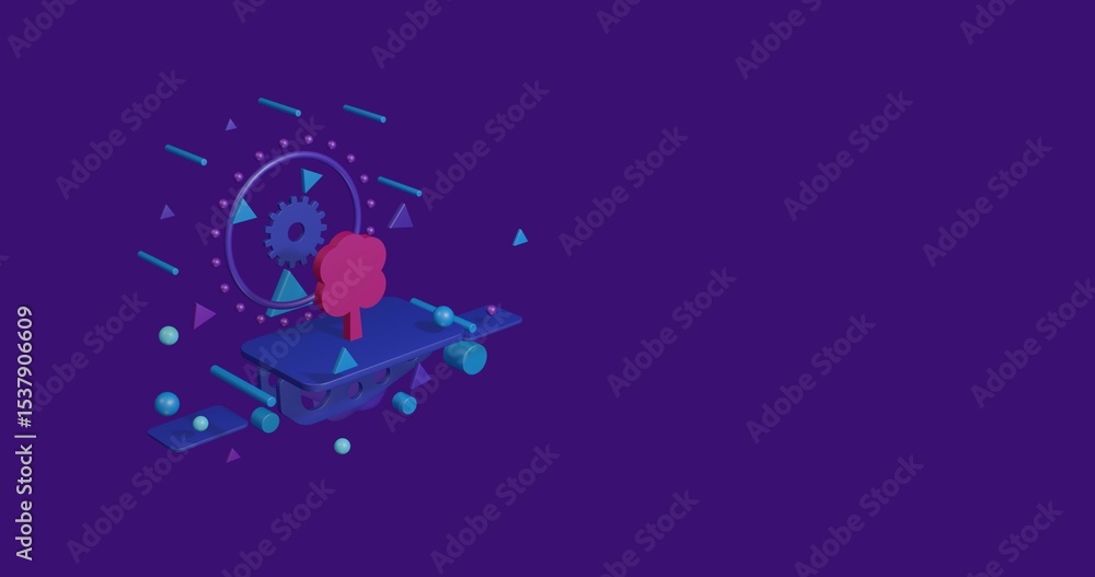 Aufkleber pink tree symbol on a pedestal of abstract geometric shapes floating in the air. abstract concept ar