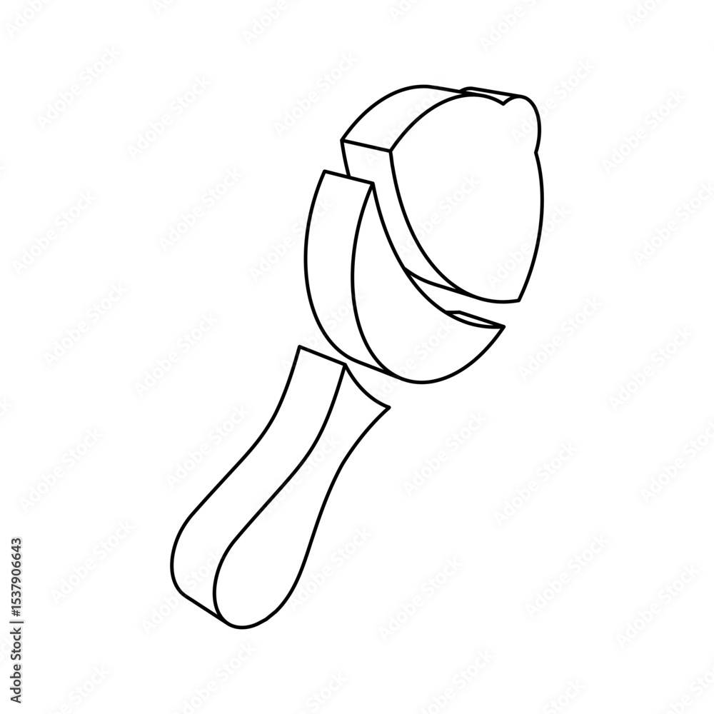Poster the outline of a large baby rattle symbol is made with black lines. 3d view of the object in perspec