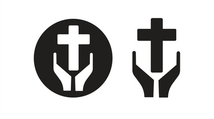 Obraz premium cross icon, Hands holding cross symbol, isolated on white background, vector illustration.