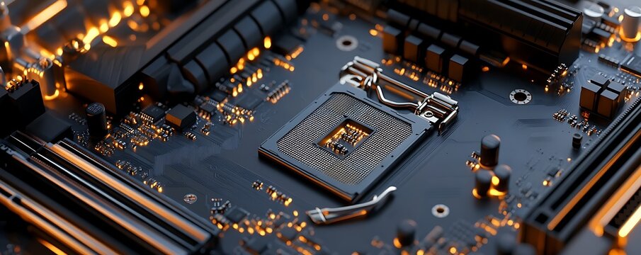 Close-Up of a Modern Programmable Motherboard in Ambient Lighting