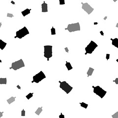 Seamless vector pattern with a large bottle of water symbols, creating a creative monochrome background with rotated elements. Illustration on transparent background