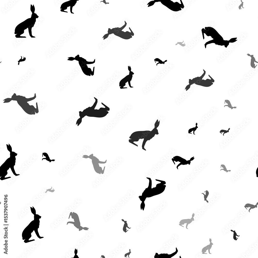 Poster seamless vector pattern with hare symbols, creating a creative monochrome background with rotated el