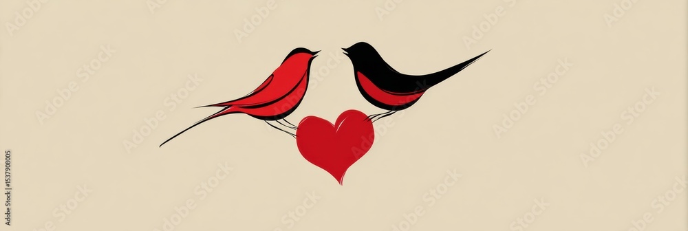 Aufkleber two stylized birds in flight creating a heart symbol, representing love and connection in a creative