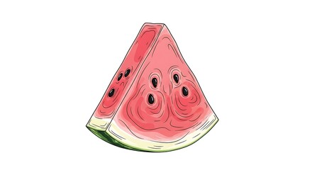 Single watermelon slice showing seeds and rind isolated on white background.