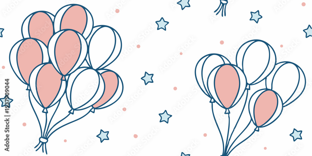 Poster colorful balloon cluster seamless vector pattern with stars and dots