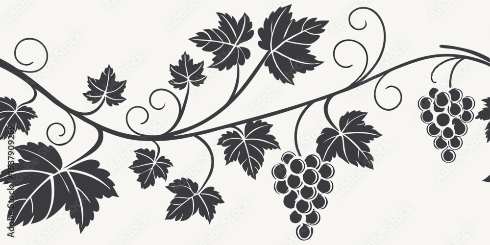 Poster refined seamless vector pattern with intertwined grapevines and leaves