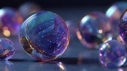 Colorful Glass Spheres on Reflective Surface