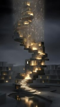 Futuristic Tower with Night Lights.