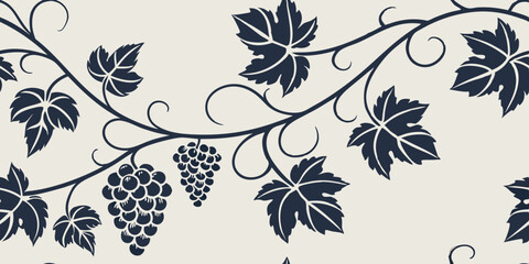 Seamless vector pattern of minimalist grapes and leaves design  