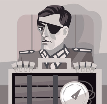 german agent with eye patch and a bomb