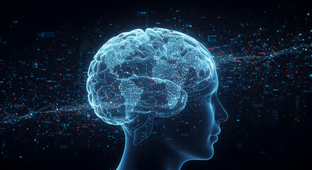 Obraz premium Digital Brain Illustration: Futuristic depiction of the human mind and data networks