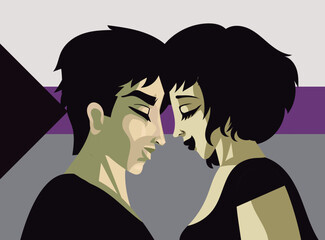 demisexual asexual proud couple with flag