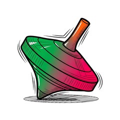 Stylized Toy Spinning Top with Shading and Line Work Isolated on White