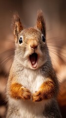 Obraz premium Close-up of a squirrel with an expressive, surprised face.