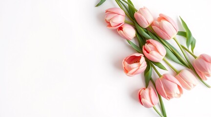 Soft Pink Tulips on White Background
