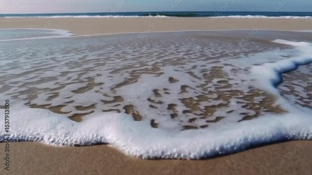 Aufkleber flat sandy beach with soft wave approaching shoreline, smooth sand surface with no objects