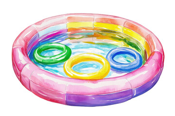 Colorful Inflatable Pool with Float Rings in a Water Splash isolated on transparent white background, clipping path