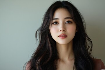 Fototapeta premium Social media influencer concept: Young Asian woman broadcasting live on her channel to promote and review beauty products on an online platform., Generative AI