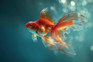 A vibrant goldfish gracefully swimming in water.