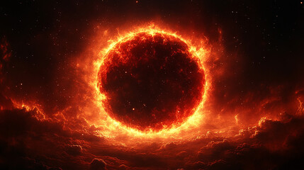 Obraz premium A mesmerizing cosmic scene featuring a glowing circular red phenomenon surrounded by glittering stars in deep space. A vibrant, mysterious landscape evoking wonder, energy, and the unknown universe.