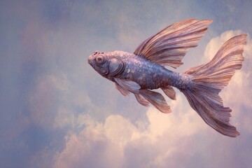 Fototapeta premium Pastel fish soaring in a dreamlike sky.