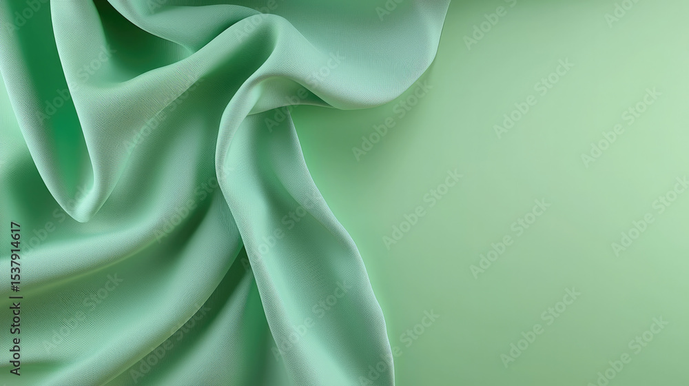 Aufkleber soft green fabric draped with gentle folds on smooth pastel background, creating calm and elegant at
