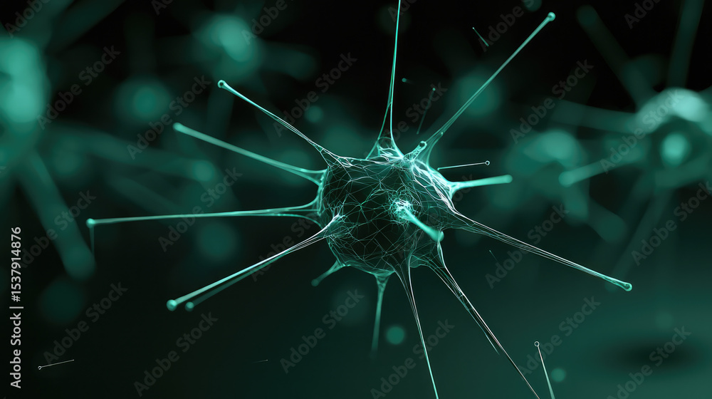 Poster abstract glowing neuron network neural cell science biology green digital futuristic connection ener