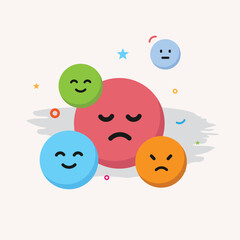 Emoticons icons set. Emoji faces collection. Emojis flat style. Happy happy, smile, neutral, sad and angry emoji. Line smiley face