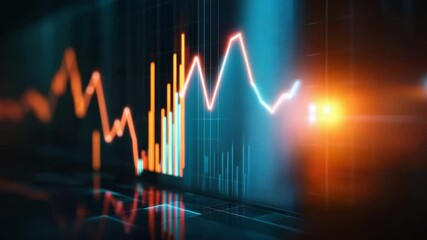Financial graph glowing orange blue bars line chart data trend analysis digital finance colorful bar chart visualization business analytics technology investment growth stock market concept - Powered by Adobe
