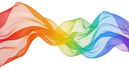 A flowing rainbow colored fabric isolated on white background