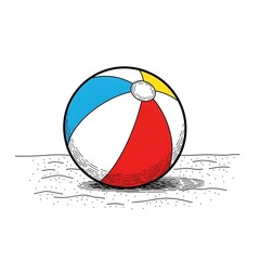 Vintage Style Beach Ball on Sand with Engraved Line Details