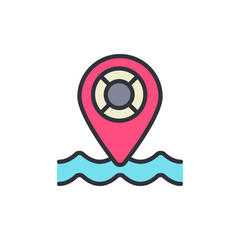 Safe Swimming Area Location With Marker And Buoy Icon On Wave