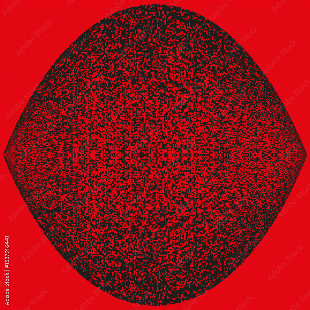 Poster red ellipse form. particle density shape. central vector figure. abstract color texture.