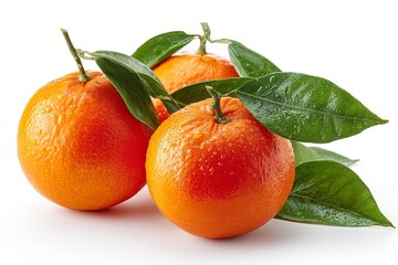 Fresh and Juicy Oranges with Leaves on a White Background Showcasing Natural Citrus Fruit for Healthy Eating and Refreshing Beverages