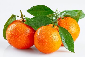 Fresh and Juicy Oranges with Leaves on a White Background Showcasing Natural Citrus Fruit for Healthy Eating and Refreshing Beverages